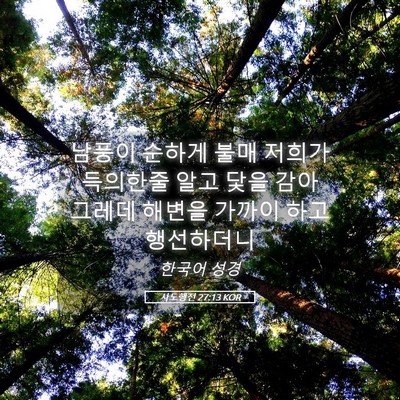 Picture 05 - 사도행전 27:13 KOR - 남풍이 순하게 불매 저희가 득의한줄 - Bible Verse Picture
