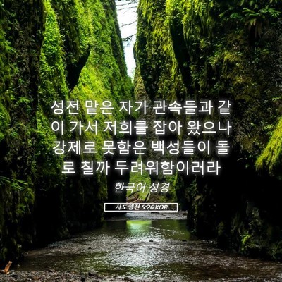 Picture 05 - 사도행전 5:26 KOR - 성전 맡은 자가 관속들과 같이 가서 - Bible Verse Picture