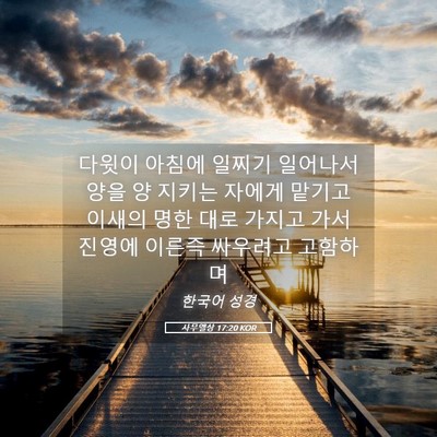 Picture 05 - 사무엘상 17:20 KOR - 다윗이 아침에 일찌기 일어나서 양을 - Bible Verse Picture