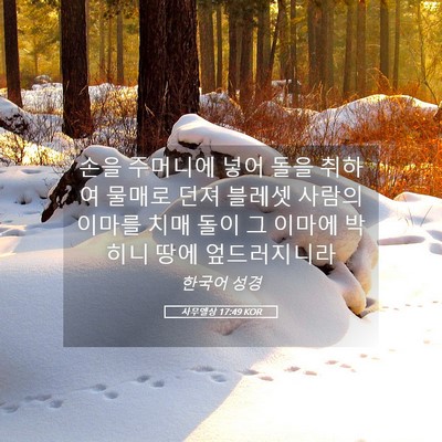 Picture 05 - 사무엘상 17:49 KOR - 손을 주머니에 넣어 돌을 취하여 - Bible Verse Picture
