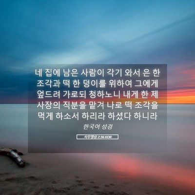 Picture 05 - 사무엘상 2:36 KOR - 네 집에 남은 사람이 각기 와서 은 한 - Bible Verse Picture