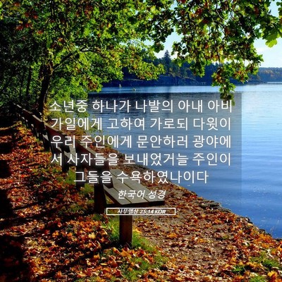 Picture 05 - 사무엘상 25:14 KOR - 소년중 하나가 나발의 아내 - Bible Verse Picture