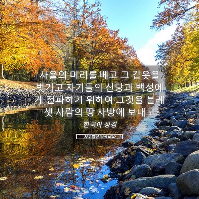 Picture 05 - 사무엘상 31:9 KOR - 사울의 머리를 베고 그 갑옷을 - Bible Verse Picture
