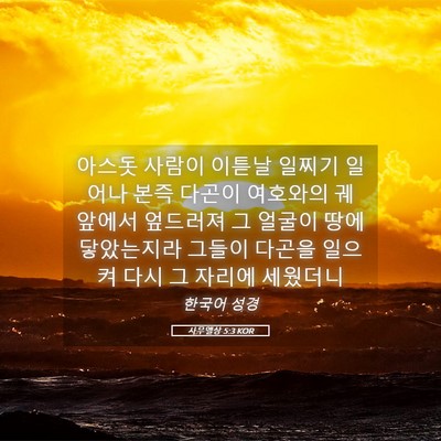 Picture 05 - 사무엘상 5:3 KOR - 아스돗 사람이 이튿날 일찌기 일어나 - Bible Verse Picture