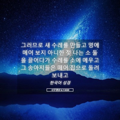 Picture 05 - 사무엘상 6:7 KOR - 그러므로 새 수레를 만들고 멍에 - Bible Verse Picture