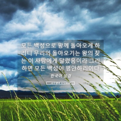 Picture 05 - 사무엘하 17:3 KOR - 모든 백성으로 왕께 돌아오게 하리니 - Bible Verse Picture