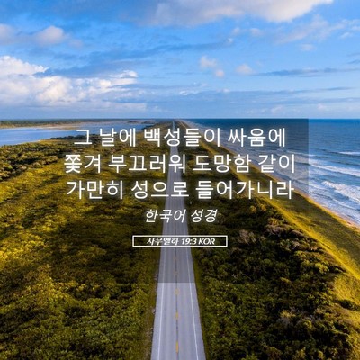 Picture 05 - 사무엘하 19:3 KOR - 그 날에 백성들이 싸움에 쫓겨 - Bible Verse Picture