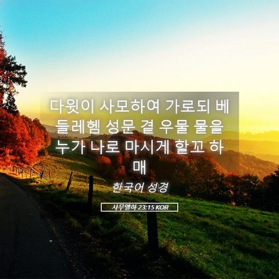 Picture 05 - 사무엘하 23:15 KOR - 다윗이 사모하여 가로되 베들레헴 - Bible Verse Picture