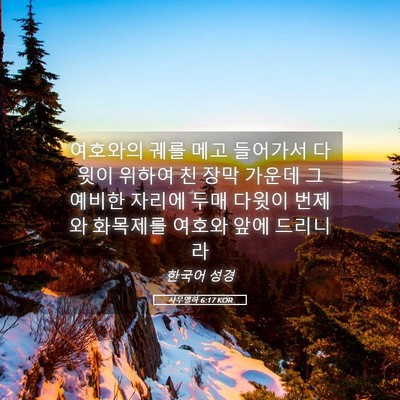 Picture 05 - 사무엘하 6:17 KOR - 여호와의 궤를 메고 들어가서 다윗이 - Bible Verse Picture