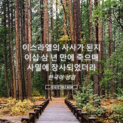 Picture 05 - 사사기 10:2 KOR - 이스라엘의 사사가 된지 이십 삼 년 - Bible Verse Picture