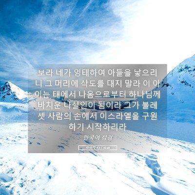 Picture 05 - 사사기 13:5 KOR - 보라 네가 잉태하여 아들을 낳으리니 - Bible Verse Picture