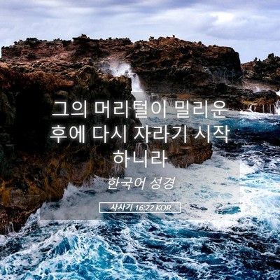 Picture 05 - 사사기 16:22 KOR - 그의 머리털이 밀리운 후에 다시 - Bible Verse Picture