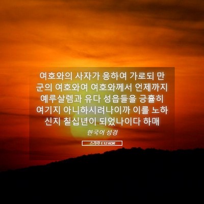 Picture 05 - 스가랴 1:12 KOR - 여호와의 사자가 응하여 가로되 - Bible Verse Picture