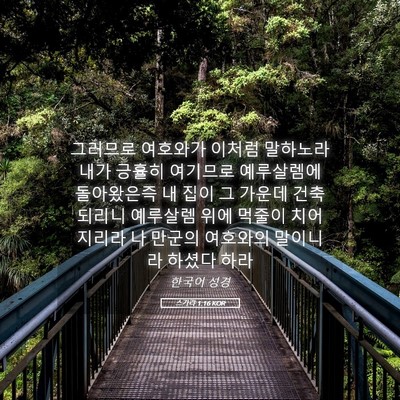 Picture 05 - 스가랴 1:16 KOR - 그러므로 여호와가 이처럼 말하노라 - Bible Verse Picture