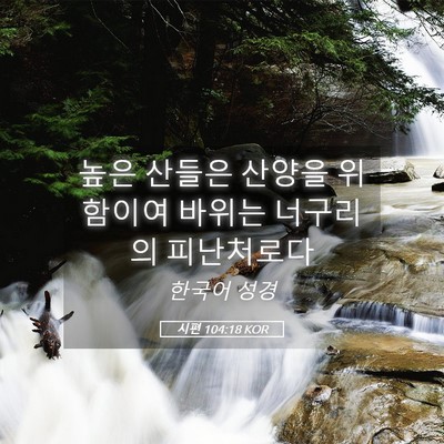 Picture 05 - 시편 104:18 KOR - 높은 산들은 산양을 위함이여 바위는 - Bible Verse Picture