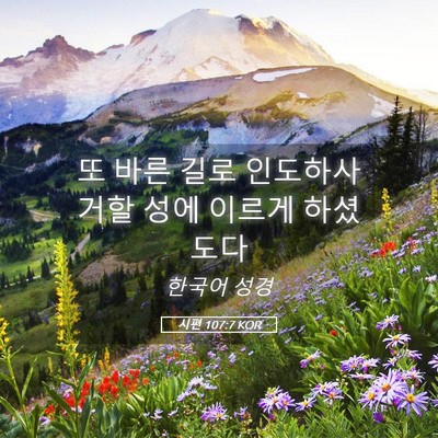 Picture 05 - 시편 107:7 KOR - 또 바른 길로 인도하사 거할 성에 - Bible Verse Picture