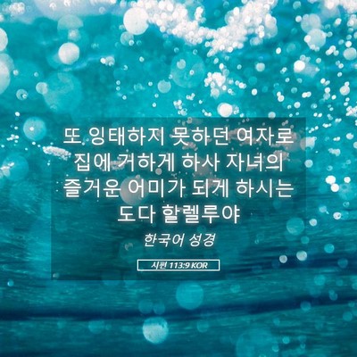 Picture 05 - 시편 113:9 KOR - 또 잉태하지 못하던 여자로 집에 - Bible Verse Picture