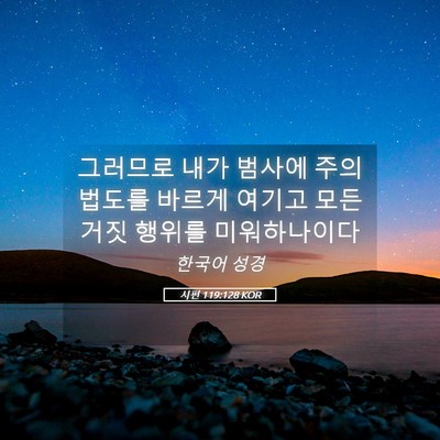 Picture 05 - 시편 119:128 KOR - 그러므로 내가 범사에 주의 법도를 - Bible Verse Picture