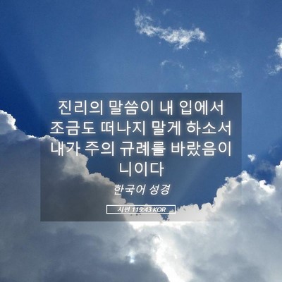 Picture 05 - 시편 119:43 KOR - 진리의 말씀이 내 입에서 조금도 - Bible Verse Picture