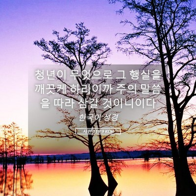 Picture 05 - 시편 119:9 KOR - 청년이 무엇으로 그 행실을 깨끗케 - Bible Verse Picture