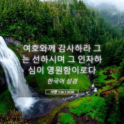 Picture 05 - 시편 136:1 KOR - 여호와께 감사하라 그는 선하시며 그 - Bible Verse Picture