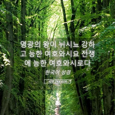 Picture 05 - 시편 24:8 KOR - 영광의 왕이 뉘시뇨 강하고 능한 - Bible Verse Picture