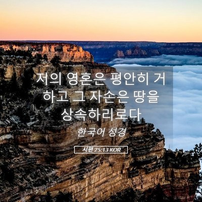 Picture 05 - 시편 25:13 KOR - 저의 영혼은 평안히 거하고 그 - Bible Verse Picture