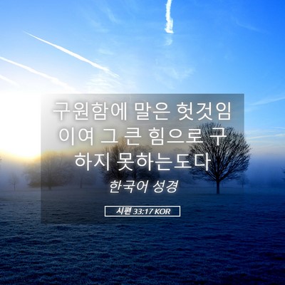 Picture 05 - 시편 33:17 KOR - 구원함에 말은 헛것임이여 그 큰 - Bible Verse Picture