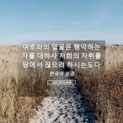 Picture 05 - 시편 34:16 KOR - 여호와의 얼굴은 행악하는 자를 - Bible Verse Picture