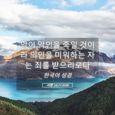 Picture 05 - 시편 34:21 KOR - 악이 악인을 죽일 것이라 의인을 - Bible Verse Picture