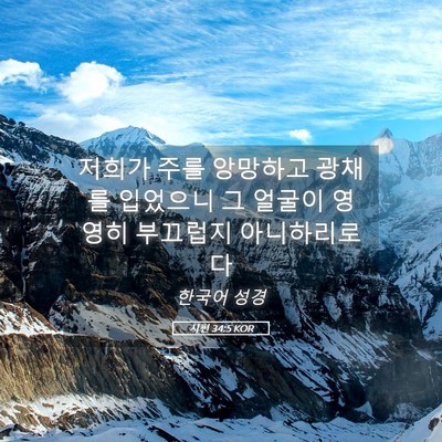 Picture 05 - 시편 34:5 KOR - 저희가 주를 앙망하고 광채를 - Bible Verse Picture