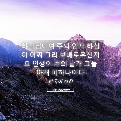 Picture 05 - 시편 36:7 KOR - 하나님이여 주의 인자 하심이 어찌 - Bible Verse Picture