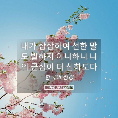 Picture 05 - 시편 39:2 KOR - 내가 잠잠하여 선한 말도 발하지 - Bible Verse Picture