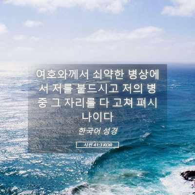 Picture 05 - 시편 41:3 KOR - 여호와께서 쇠약한 병상에서 저를 - Bible Verse Picture
