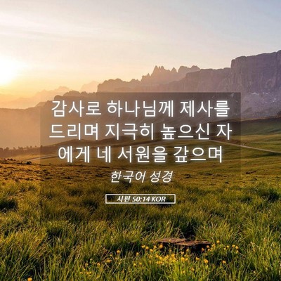 Picture 05 - 시편 50:14 KOR - 감사로 하나님께 제사를 드리며 - Bible Verse Picture
