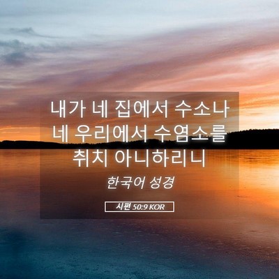 Picture 05 - 시편 50:9 KOR - 내가 네 집에서 수소나 네 우리에서 - Bible Verse Picture