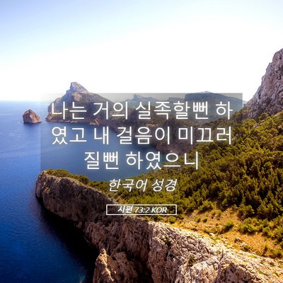 Picture 05 - 시편 73:2 KOR - 나는 거의 실족할뻔 하였고 내 - Bible Verse Picture