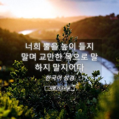 Picture 05 - 시편 75:5 KOR - 너희 뿔을 높이 들지 말며 교만한 - Bible Verse Picture