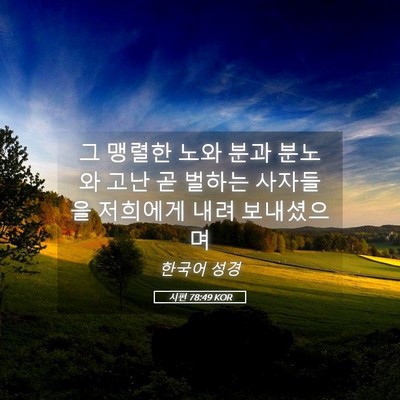Picture 05 - 시편 78:49 KOR - 그 맹렬한 노와 분과 분노와 고난 곧 - Bible Verse Picture