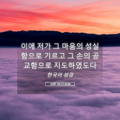 Picture 05 - 시편 78:72 KOR - 이에 저가 그 마음의 성실함으로 - Bible Verse Picture