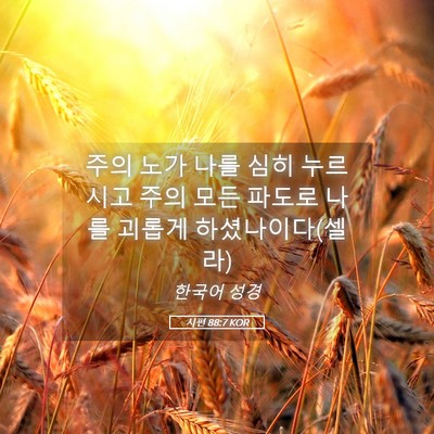 Picture 05 - 시편 88:7 KOR - 주의 노가 나를 심히 누르시고 주의 - Bible Verse Picture