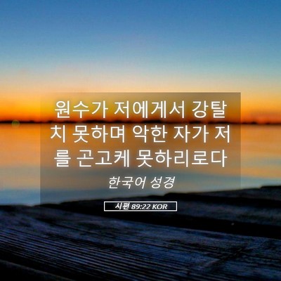 Picture 05 - 시편 89:22 KOR - 원수가 저에게서 강탈치 못하며 악한 - Bible Verse Picture
