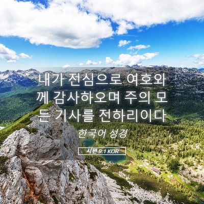 Picture 05 - 시편 9:1 KOR - 내가 전심으로 여호와께 감사하오며 - Bible Verse Picture