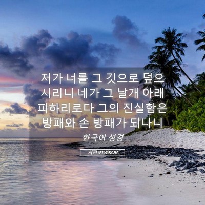 Picture 05 - 시편 91:4 KOR - 저가 너를 그 깃으로 덮으시리니 - Bible Verse Picture