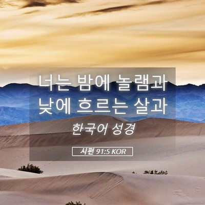 Picture 05 - 시편 91:5 KOR - 너는 밤에 놀램과 낮에 흐르는 - Bible Verse Picture