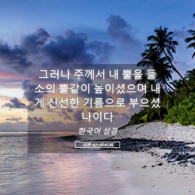 Picture 05 - 시편 92:10 KOR - 그러나 주께서 내 뿔을 들소의 - Bible Verse Picture