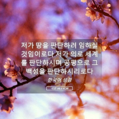 Picture 05 - 시편 98:9 KOR - 저가 땅을 판단하려 임하실 - Bible Verse Picture