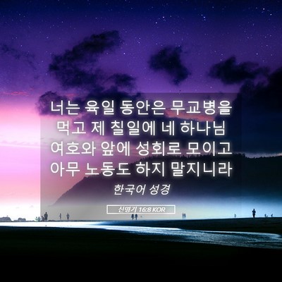 Picture 05 - 신명기 16:8 KOR - 너는 육일 동안은 무교병을 먹고 제 - Bible Verse Picture