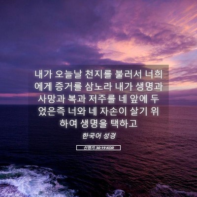 Picture 05 - 신명기 30:19 KOR - 내가 오늘날 천지를 불러서 너희에게 - Bible Verse Picture