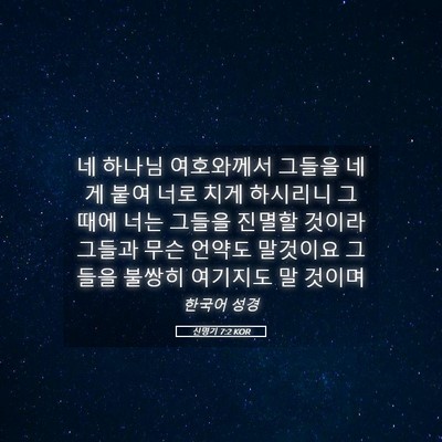 Picture 05 - 신명기 7:2 KOR - 네 하나님 여호와께서 그들을 네게 - Bible Verse Picture